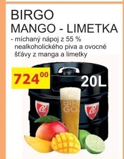 Nealkoholické pivo ochucené Birgo - sud