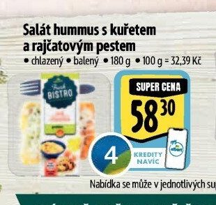 Salát hummus s kuřetem a rajčatovým pestem