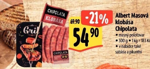 Klobása masová Chipolata Gril Albert
