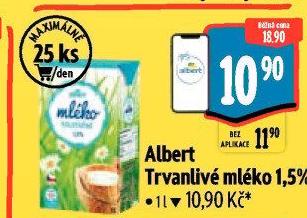 Mléko trvanlivé Albert - 1,5% polotučné