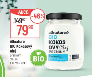 Kokosový olej premium bio Allnature