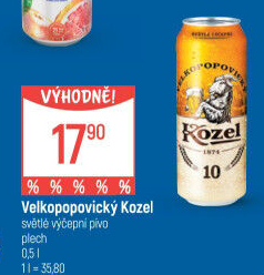 Pivo světlé výčepní 10°Velkopopovický Kozel