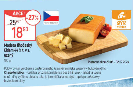 Sýr Eidam uzený 44% Jihočeský Madeta