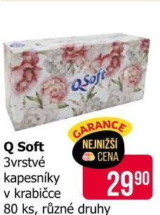 Papírové kapesníčky 3vrstvé Q-Soft - box