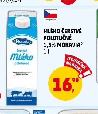 MLÉKO ČERSTVÉ POLOTUČNÉ 1,5% MORAVIA