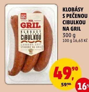 Klobása s pečenou cibulkou Na gril Penny