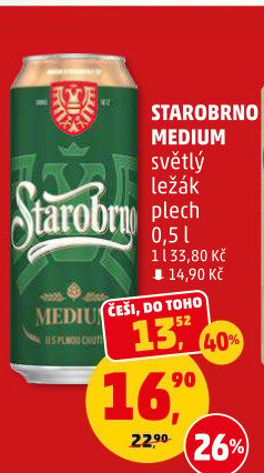 Pivo světlý ležák 11° Medium Starobrno