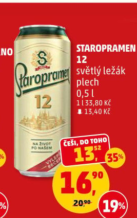 Pivo světlý ležák 12° Staropramen