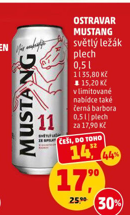 Pivo světlý ležák Mustang 11° Ostravar