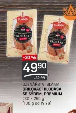 UZENÁŘSTVÍ SLÁMA GRILOVACÍ KLOBÁSA SE SÝREM, PREMIUM