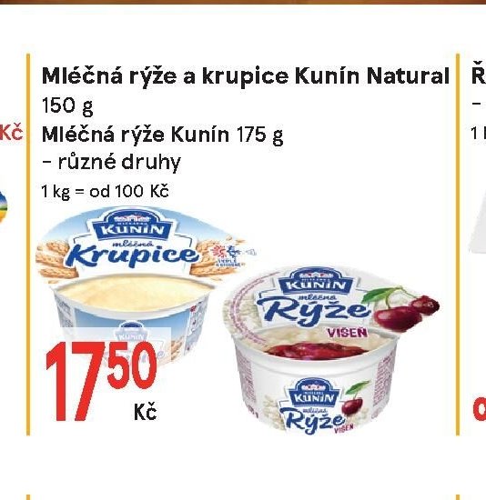 Mléčná rýže a krupice Kunín Natural 150 g
