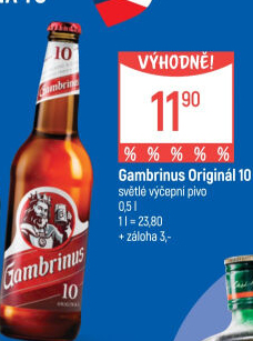 Pivo světlé výčepní Originál 10° Gambrinus