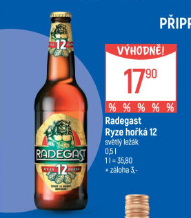 Pivo světlý ležák 12° Ryze hořká Radegast