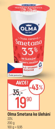Smetana ke šlehání Olma 33%