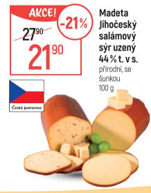 Sýr uzený salámový 44% Jihočeský Madeta