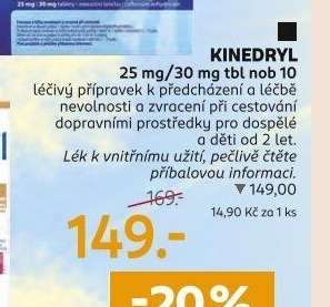 Tablety proti nevolnosti Kinedryl