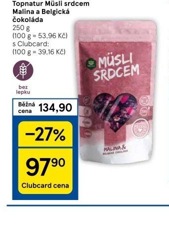 Topnatur Müsli srdcem Malina a Belgická čokoláda 250 g