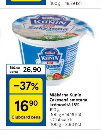 Mlékárna Kunín Zakysaná smetana krémovitá 15% 190 g
