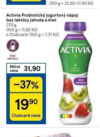 Activia Probiotický jogurtový nápoj bez laktózy jahoda a kiwi 270 g