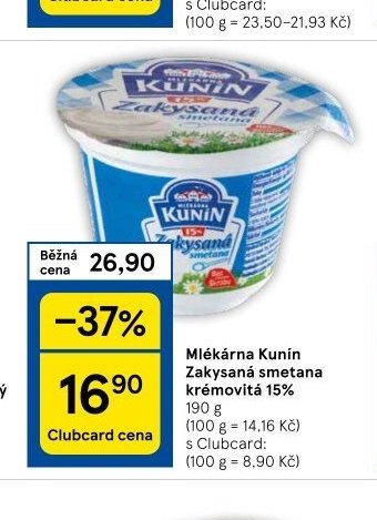 Mlékárna Kunín Zakysaná smetana krémovitá 15%