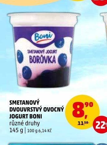 Smetanový dvouvrstvý ovocný jogurt Boni