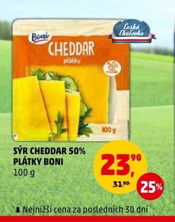 Sýr Cheddar 50% plátky Boni