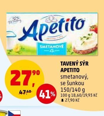 Tavený sýr Apetito smetanový, se šunkou 150/140 g