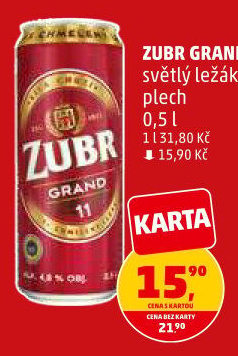 Pivo světlý ležák 11° Grand Pivovar Zubr