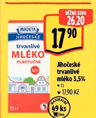 Mléko trvanlivé Jihočeské Madeta - 3,5% plnotučné