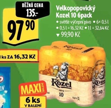 Pivo světlé výčepní 10°Velkopopovický Kozel