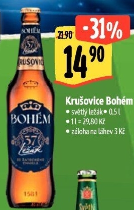 Pivo světlý ležák Bohém Krušovice
