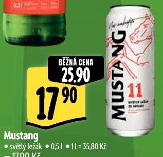 Pivo světlý ležák Mustang 11° Ostravar
