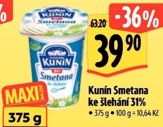Smetana ke šlehání Mlékárna Kunín 31%
