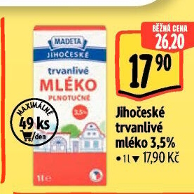 Mléko trvanlivé Jihočeské Madeta - 3,5% plnotučné