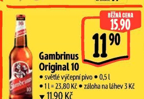 Pivo světlé výčepní Originál 10° Gambrinus