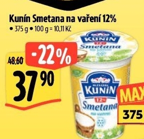Smetana na vaření Mlékárna Kunín 12%