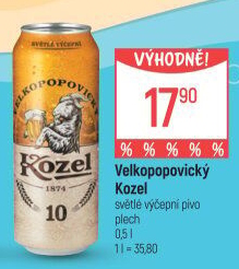 Pivo světlé výčepní 10°Velkopopovický Kozel