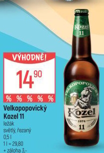 Pivo světlý ležák 11° Medium Velkopopovický Kozel