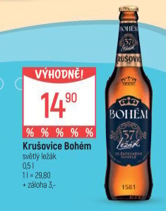 Pivo světlý ležák Bohém Krušovice