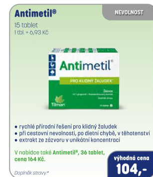 Doplněk stravy proti nevolnosti Antimetil