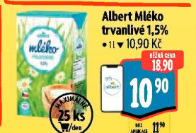 Mléko trvanlivé Albert - 1,5% polotučné