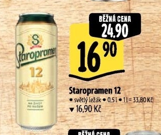 Pivo světlý ležák 12° Staropramen