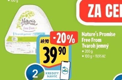 Tvaroh jemný bez laktózy Free From Nature'