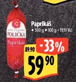 Salám Paprikáš Maso uzeniny Polička