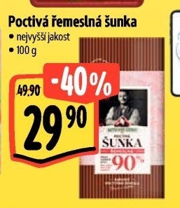 Šunka poctivá řemeslná nejvyšší jakosti Kostelecké uzeniny