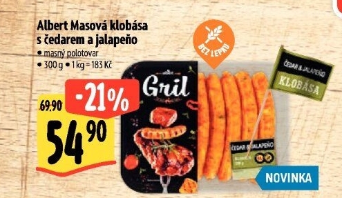 Klobása masová s s čedarem a jalape?o Albert Gril