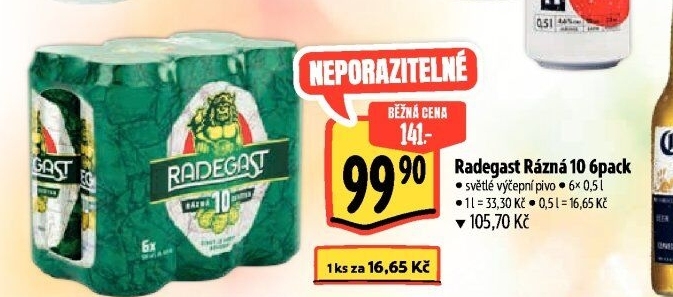 Pivo světlé výčepní Rázná 10° Radegast