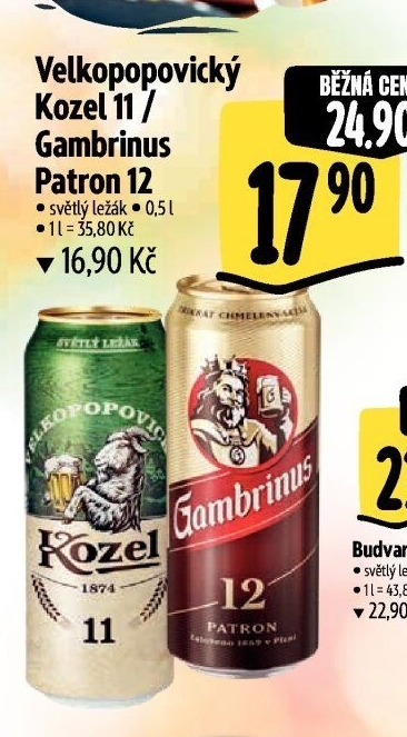 Pivo světlý ležák 11° Medium Velkopopovický Kozel