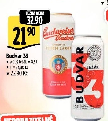 Pivo světlý ležák 33 Budweiser Budvar