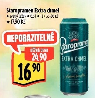 Pivo světlý ležák Extra chmel Staropramen